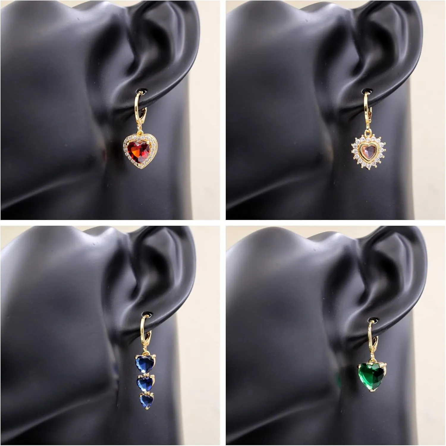 18K Gold Plated, 4 Pairs Drop Dangle Earrings Set for Women, Flower/Heart/Animal/Pearl Drop earrings, Hypoallergenic Cubic Zirconia Earrings, Lightweight, Party earrings, gold earrings, Jewelry for Gifts, Fashion
