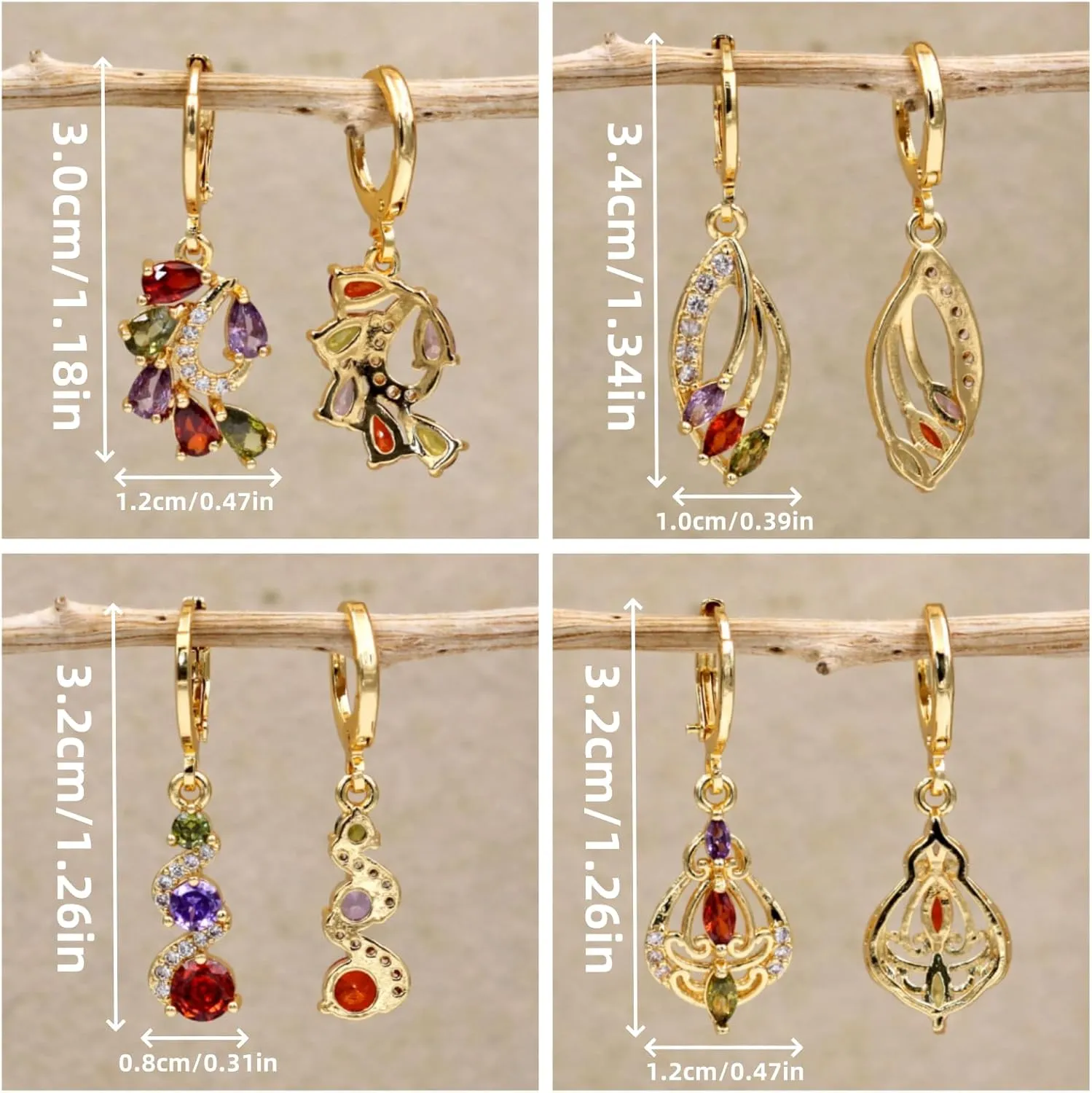 18K Gold Plated, 4 Pairs Drop Dangle Earrings Set for Women, Flower/Heart/Animal/Pearl Drop earrings, Hypoallergenic Cubic Zirconia Earrings, Lightweight, Party earrings, gold earrings, Jewelry for Gifts, Fashion