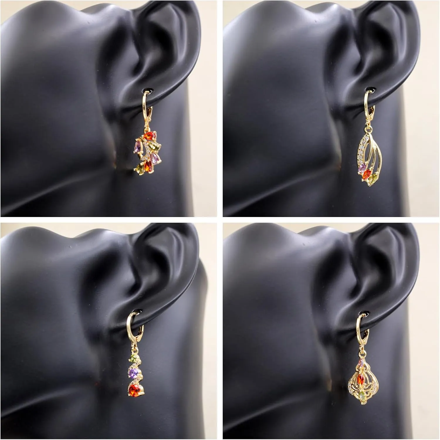 18K Gold Plated, 4 Pairs Drop Dangle Earrings Set for Women, Flower/Heart/Animal/Pearl Drop earrings, Hypoallergenic Cubic Zirconia Earrings, Lightweight, Party earrings, gold earrings, Jewelry for Gifts, Fashion