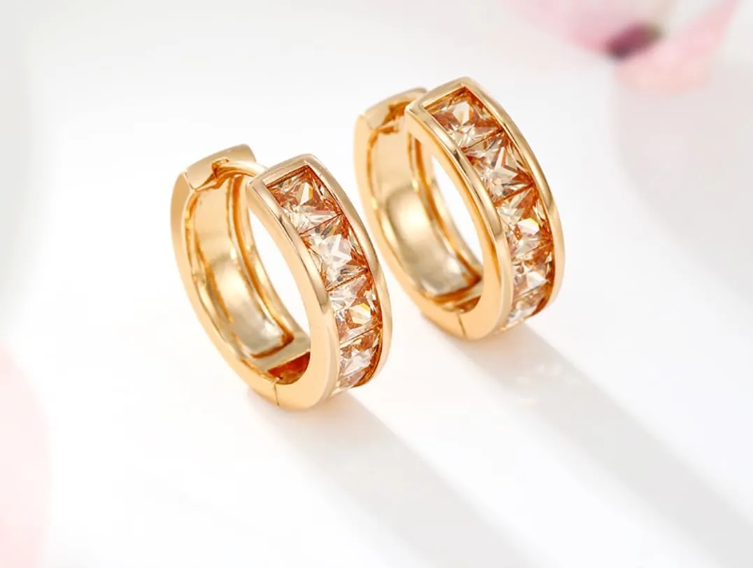 18K Gold Plated Cubic Zirconia Small Gold Huggie Hoop Earrings, Hypoallergenic Gold Huggie Hoop Earrings for Women, Pink, Red, Purple, White, Champagne, Green, Multi, Elegant Look