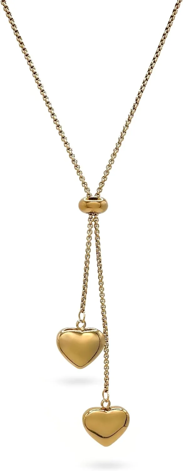 18K Gold Plated Heart Pendant Necklace with Velvet Gift Box | Perfect Valentine's Day Gift | Elegant Heart Jewelry, Dainty Necklace for Women | Velvet Choker, Adjustable Y-Shaped Pendant, Trendy Ball Chain, Romantic Gift for Her