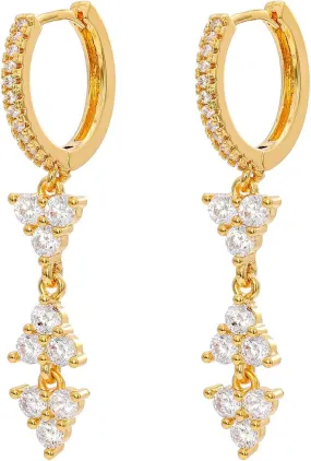 18K Gold Plated Huggie Earrings, Cubic Zirconia Stones Huggie Earrings for Women, Sparkling Drop Earrings Women Dangle Earrings, Trendy Jewelry, Attract Trilogy Crystal Earrings, Fashion Jewelry