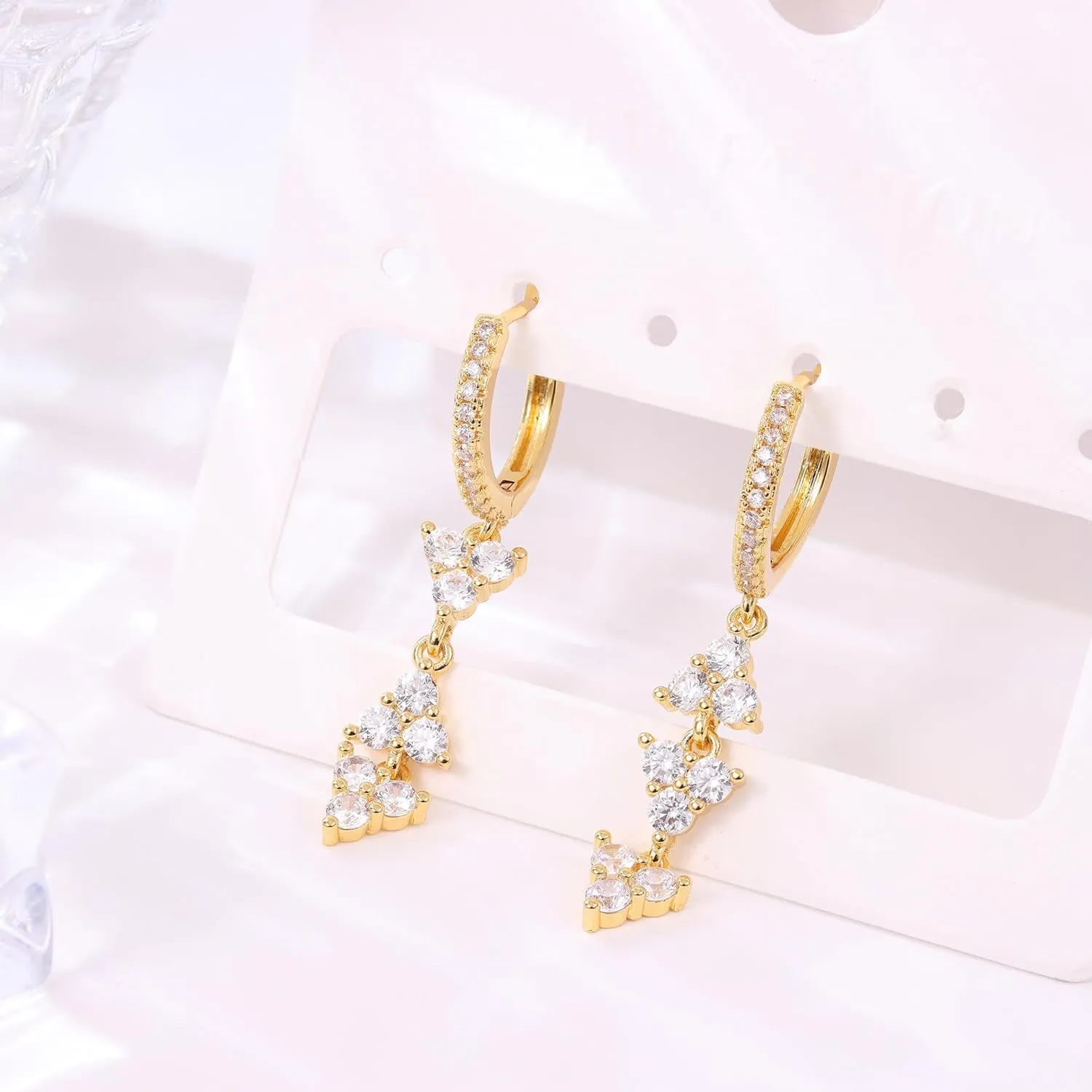 18K Gold Plated Huggie Earrings, Cubic Zirconia Stones Huggie Earrings for Women, Sparkling Drop Earrings Women Dangle Earrings, Trendy Jewelry, Attract Trilogy Crystal Earrings, Fashion Jewelry