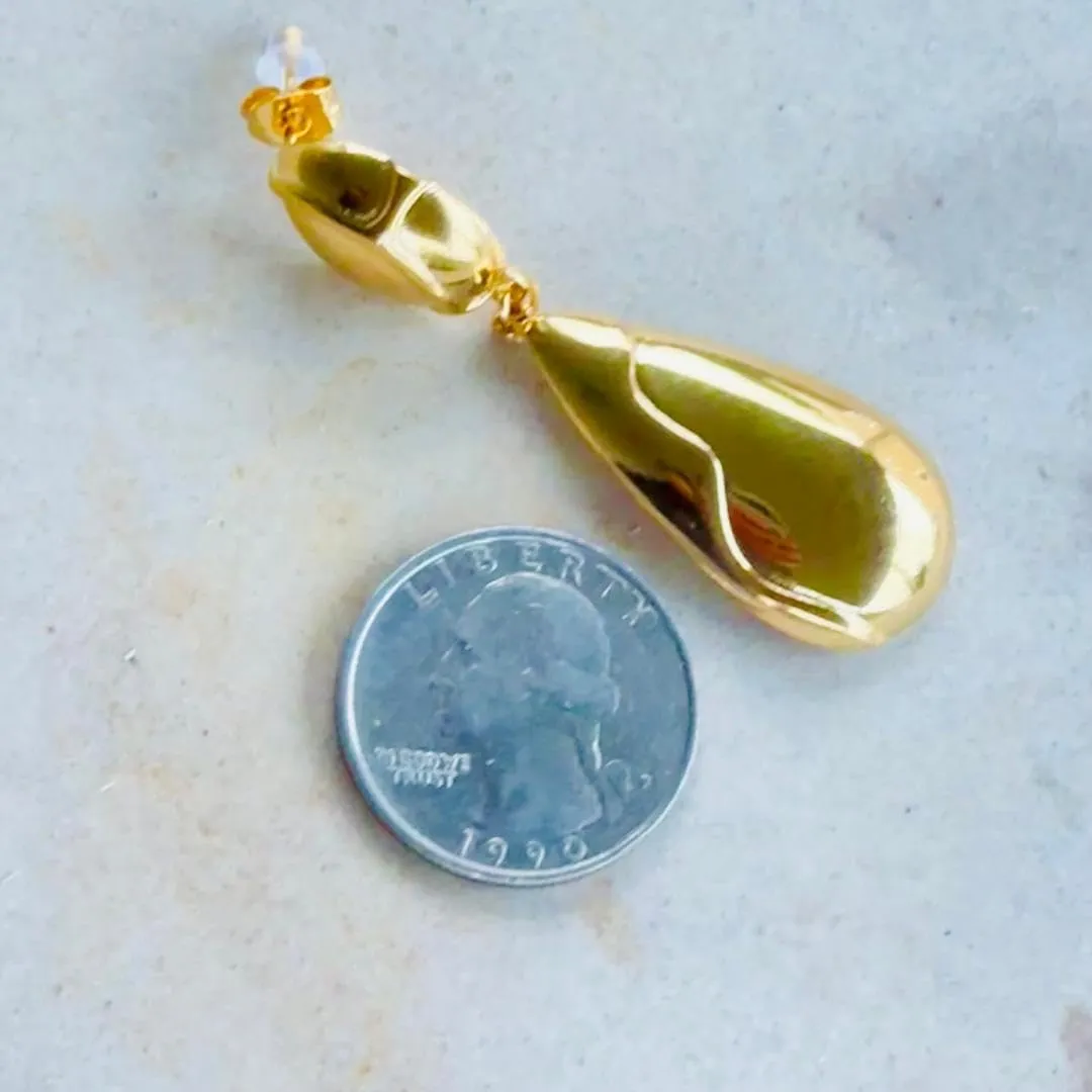 18K Gold Plated Hypoallergenic Stainless Steel Water Drop Tear Drop Dangling Earrings Nickel Free Hypoallergenic Waterproof