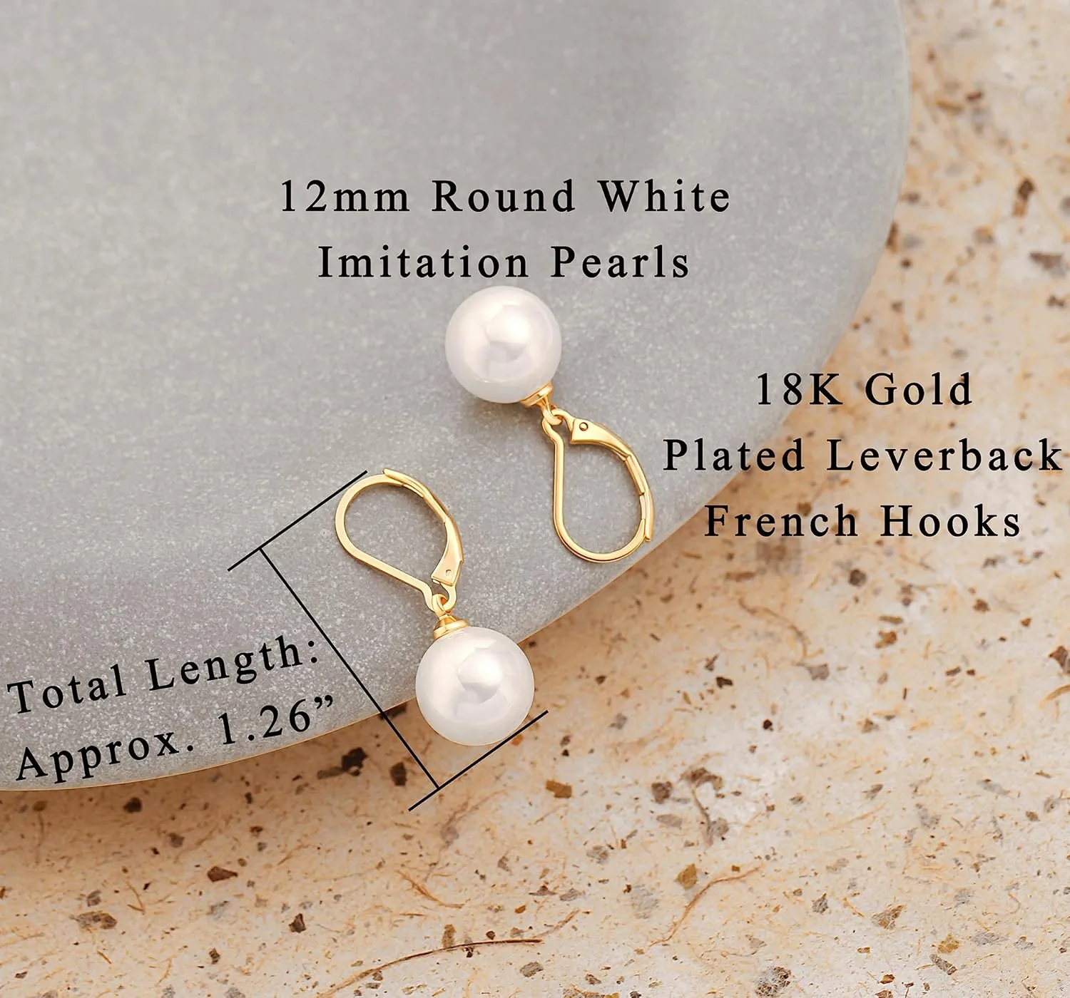 18K Gold Plated Leverback Hoop Handpicked White Shell Pearl Drop Dangle Earring for Women Minimalist Pearl Stud Ear Jewelry for Wedding Bridesmaids Gift
