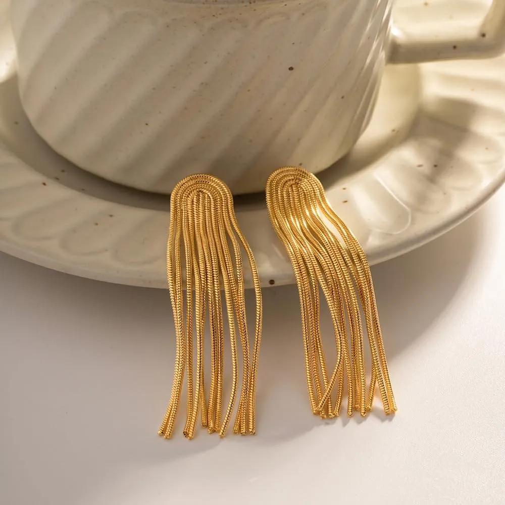 18K Gold Plated Long Tassel Earrings for Women - Statement Dangle Earrings for Wedding Jewelry