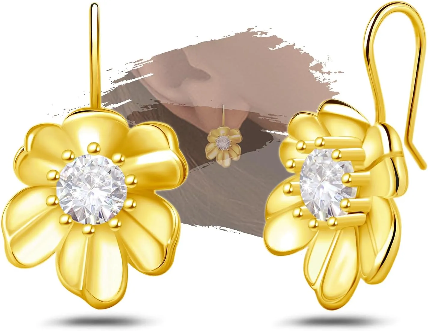 18K Gold Plated Sterling Sliver Flower-Shaped Drop Dangle Earrings for Women Hypoallergenic Lightweight Cubic Zirconia Fashion Elegant Drop Dangle Earrings