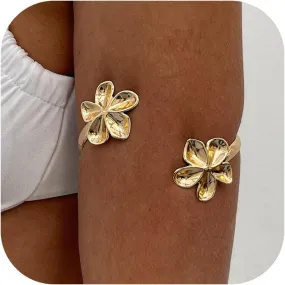 18K Gold/Silver Arm Cuff Jewelry for Women Adjustable Layered Bracelets Upper Arm Cuff Bangle Gold Waterproof Wristbands Bracelets Hawaii Boho Summer Beach Essentials Jewelry for Surf bro Surfer(2.95'' W x 0.63oz WT)