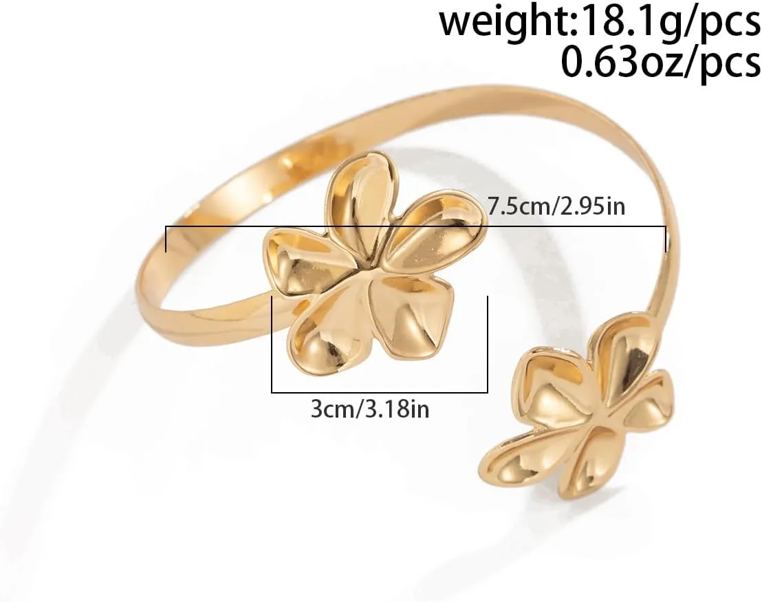 18K Gold/Silver Arm Cuff Jewelry for Women Adjustable Layered Bracelets Upper Arm Cuff Bangle Gold Waterproof Wristbands Bracelets Hawaii Boho Summer Beach Essentials Jewelry for Surf bro Surfer(2.95'' W x 0.63oz WT)