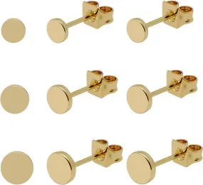 18pcs Dot Stud Earrings for Women Flat Dot Stud Earrings Hypoallergenic Round Stud Earrings Tiny Stud Earrings 18pcs Earring Backs Replacements (K Gold, 3mm/4mm/5mm)