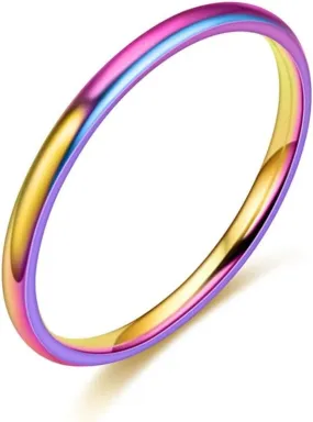 1mm Stainless Steel Stacking Rings for Women | Thin Gold Plain Band Rings | Thumb Pinky Midi Rings | Comfort Fit