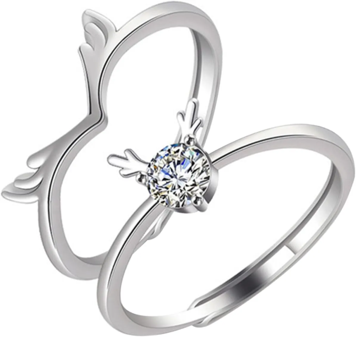 1Pair Couple Adjustable Antlers Rings for Valentine's Day present Chic Matching Finger Rings for Couples Sturdy Lightweight Romantic Jewelry for Him Her