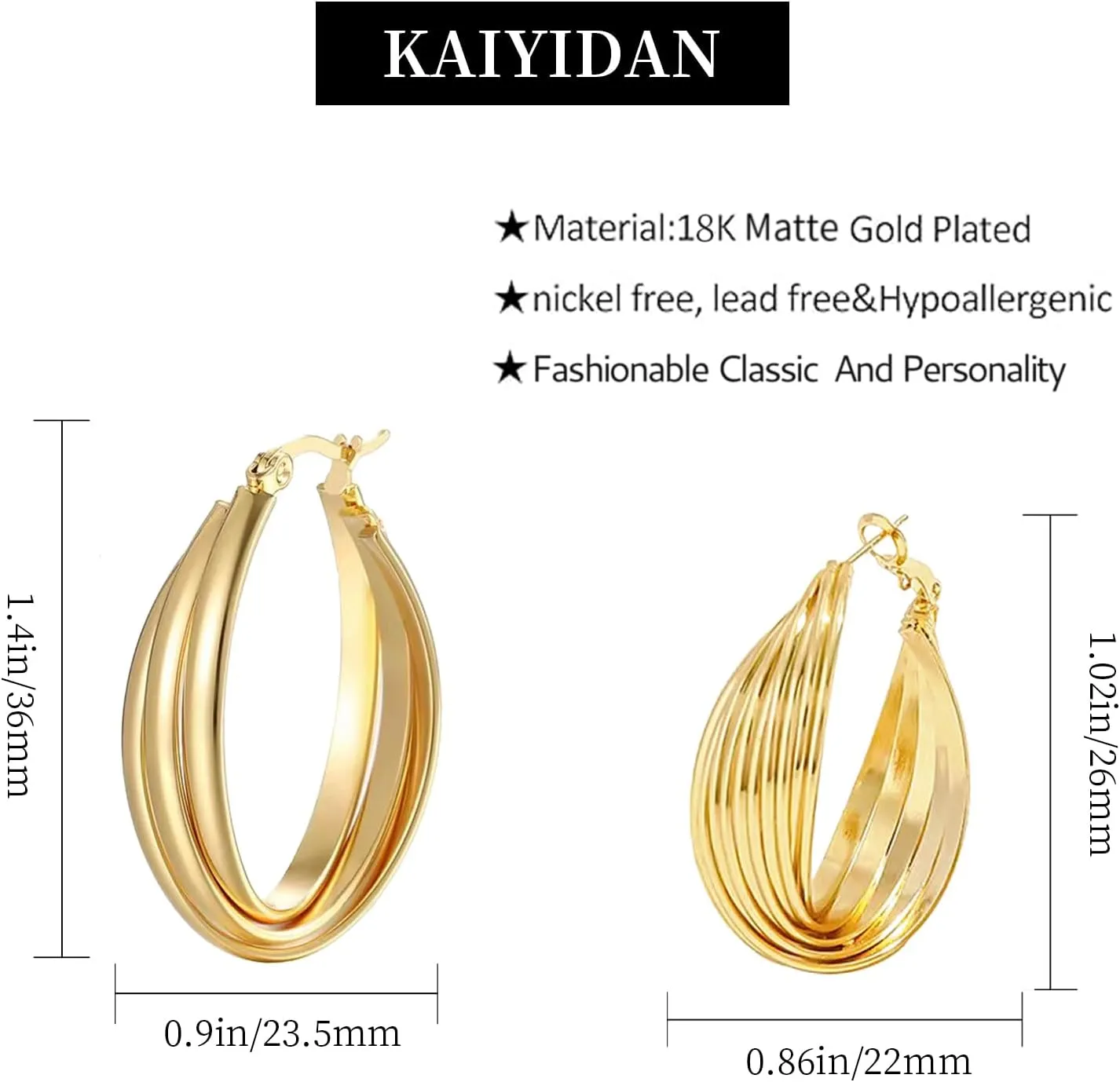 2 Pairs Gold/Silver Hoop Earrings For Women Set Trendy,14K Plated Gold Chunky Huggie Hoop Earings Pack,Oval Twisted Statement Silver Hoops,Fashion Jewelry Gift