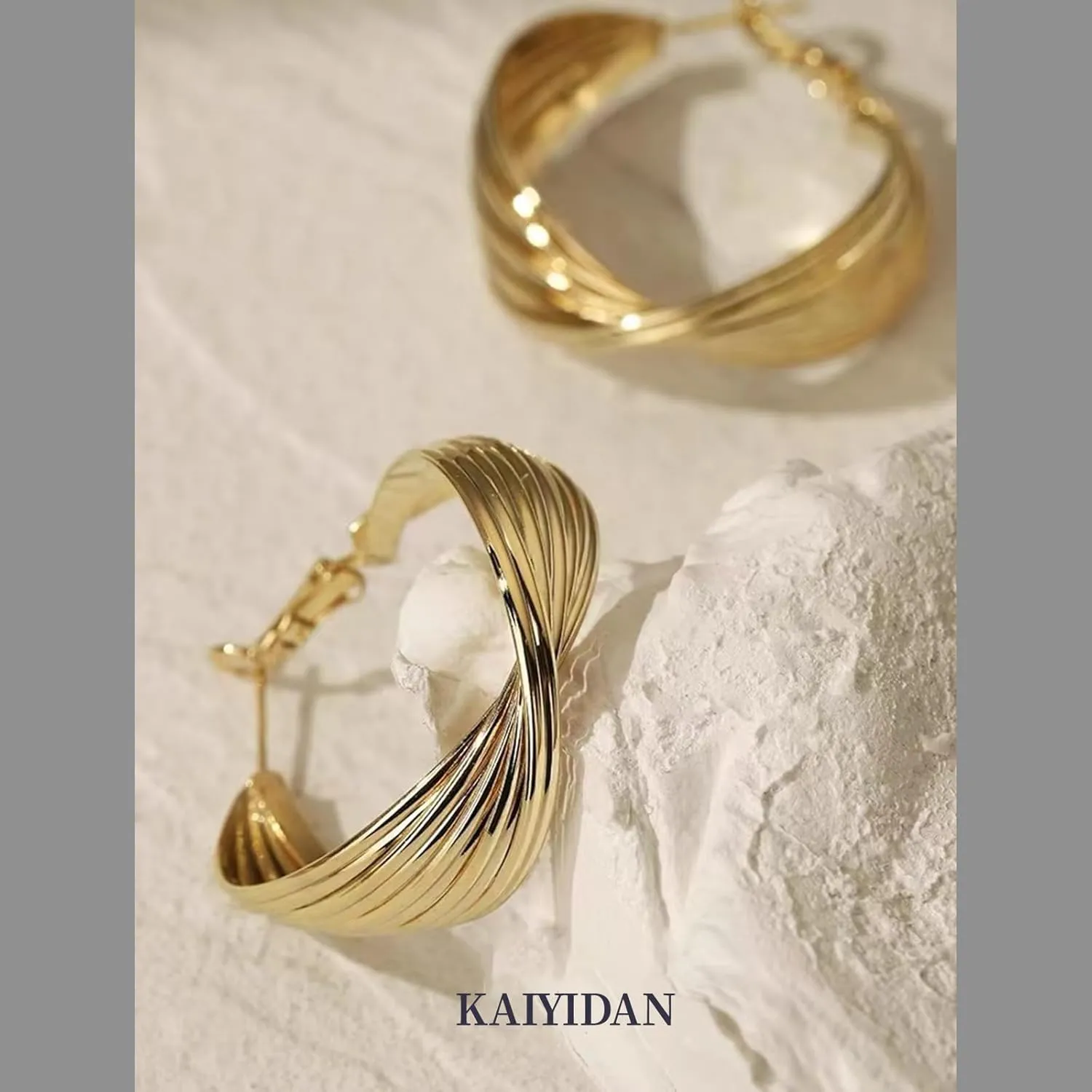 2 Pairs Gold/Silver Hoop Earrings For Women Set Trendy,14K Plated Gold Chunky Huggie Hoop Earings Pack,Oval Twisted Statement Silver Hoops,Fashion Jewelry Gift