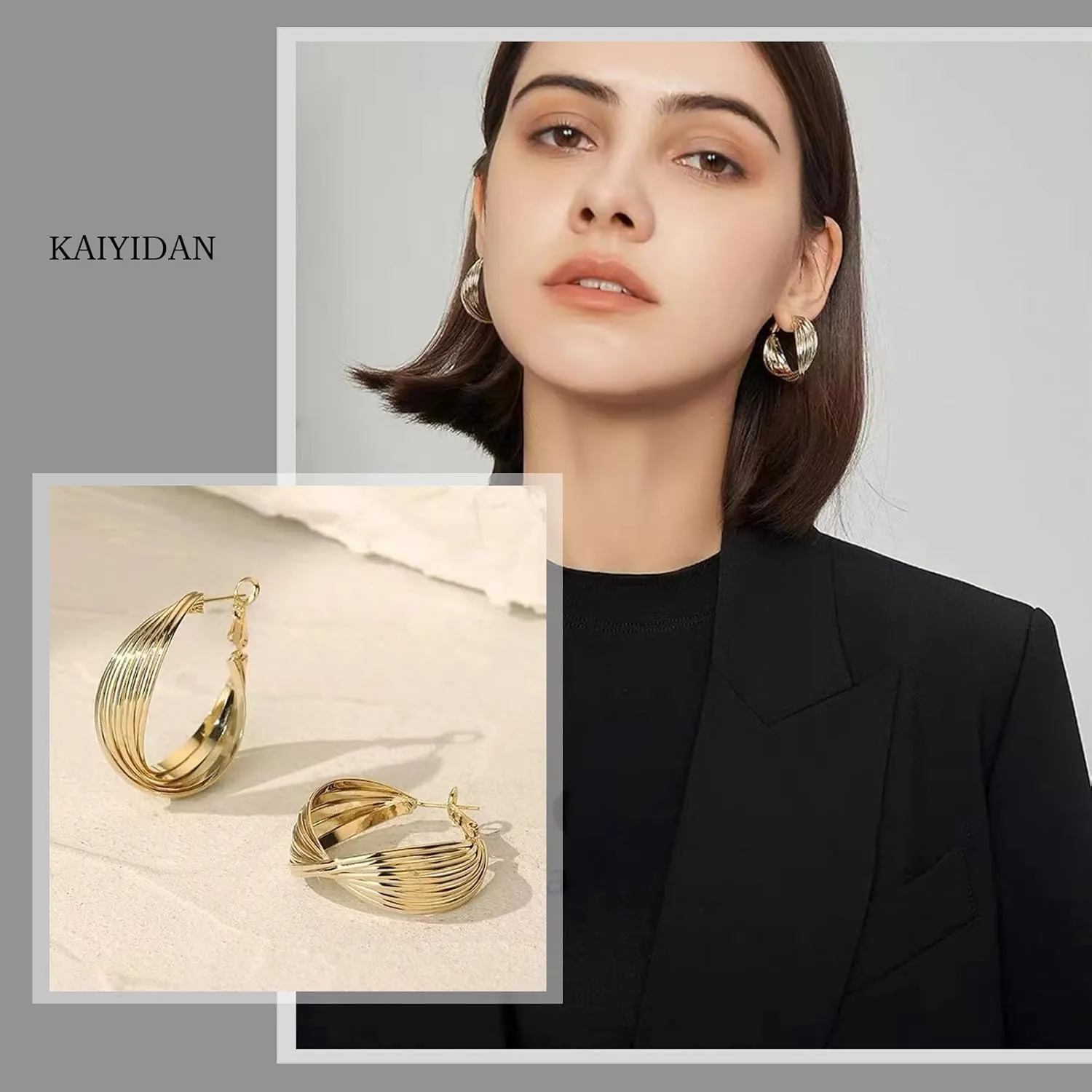 2 Pairs Gold/Silver Hoop Earrings For Women Set Trendy,14K Plated Gold Chunky Huggie Hoop Earings Pack,Oval Twisted Statement Silver Hoops,Fashion Jewelry Gift