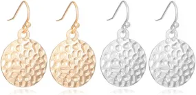 2 Pairs Lightweight Minimalist Round Circle Disc Geometric Flat Brushed Drop Earrings for Women Minimalist Jewelry
