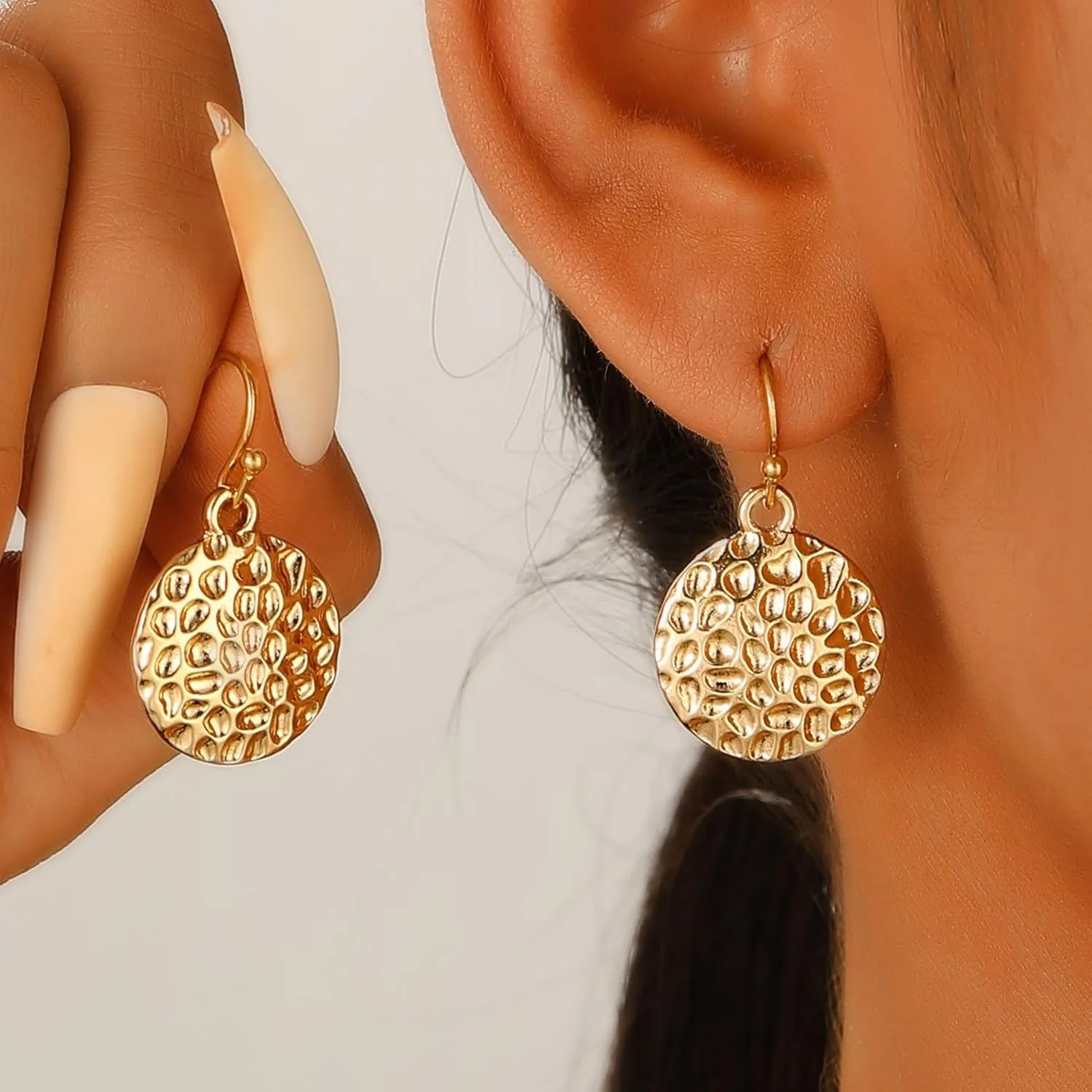 2 Pairs Lightweight Minimalist Round Circle Disc Geometric Flat Brushed Drop Earrings for Women Minimalist Jewelry