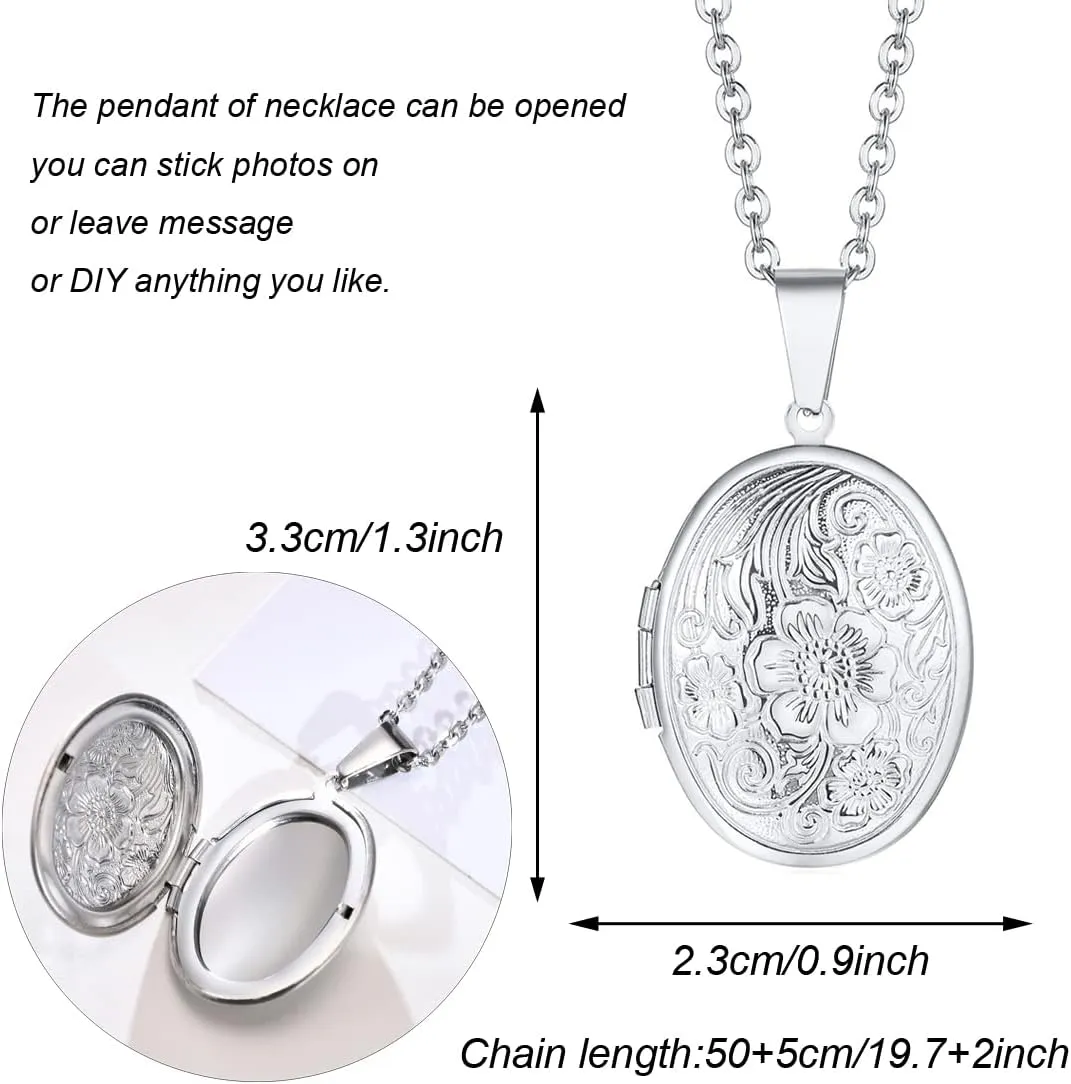 2 Pcs Locket Necklace that Holds Pictures Stainless Steel Locket Pendant Necklace Memory Photo Pendant Necklace for Women Girls