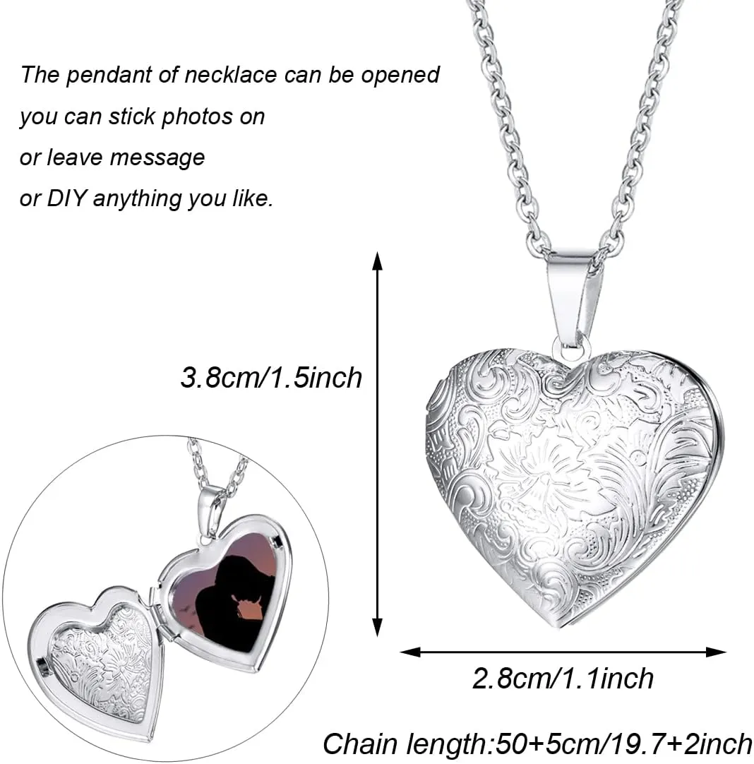2 Pcs Locket Necklace that Holds Pictures Stainless Steel Locket Pendant Necklace Memory Photo Pendant Necklace for Women Girls