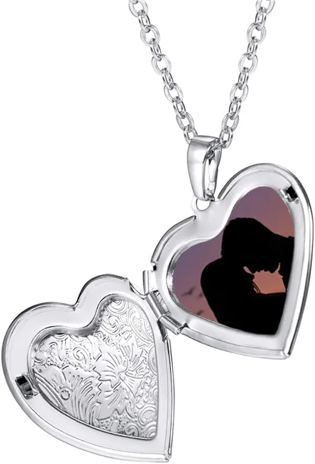 2 Pcs Locket Necklace that Holds Pictures Stainless Steel Locket Pendant Necklace Memory Photo Pendant Necklace for Women Girls