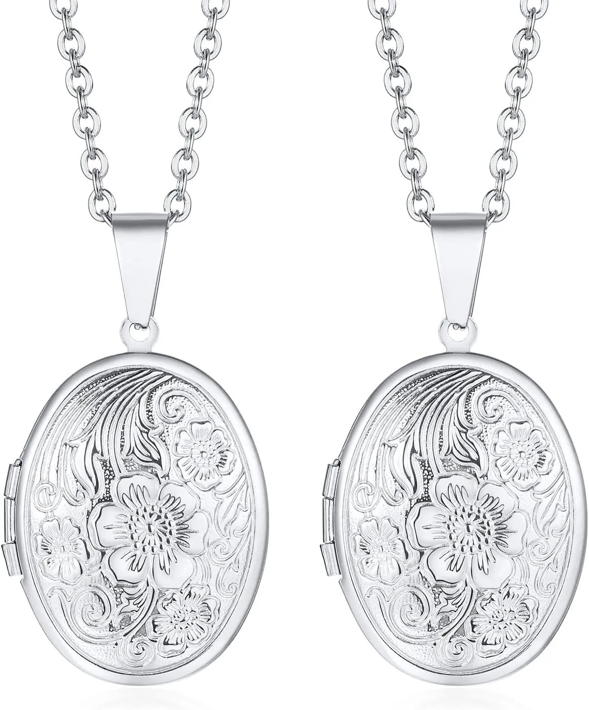 2 Pcs Locket Necklace that Holds Pictures Stainless Steel Locket Pendant Necklace Memory Photo Pendant Necklace for Women Girls