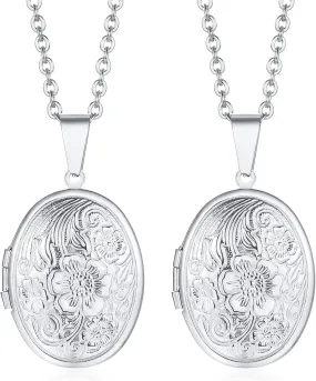 2 Pcs Locket Necklace that Holds Pictures Stainless Steel Locket Pendant Necklace Memory Photo Pendant Necklace for Women Girls