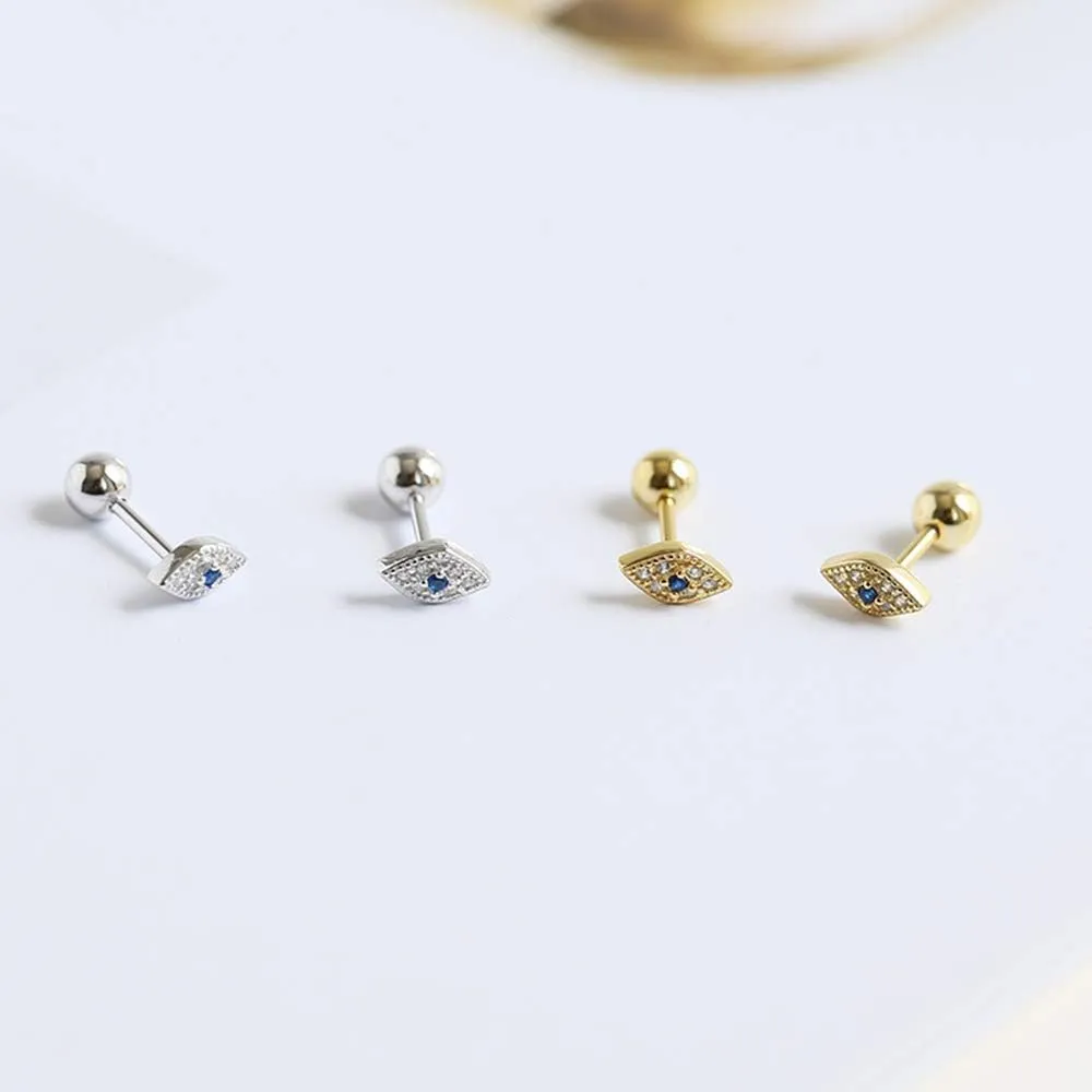 20g Blue Evil Eye Mini CZ Stud Earrings for Women Girls Dainty Minimalist 925 Sterling Silver Tiny Cartilage Tragus Small Cute Screw Back Hypoallergenic Studs for Daughter Bff Birthday