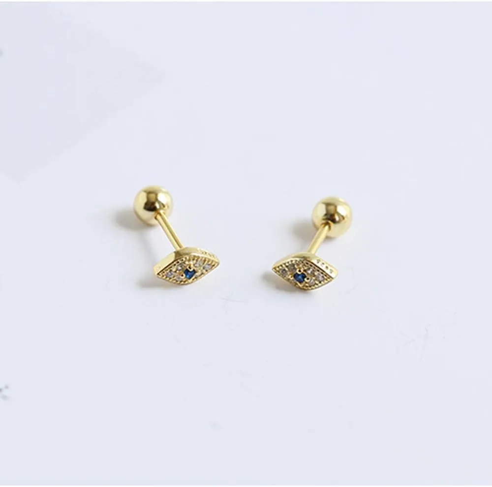20g Blue Evil Eye Mini CZ Stud Earrings for Women Girls Dainty Minimalist 925 Sterling Silver Tiny Cartilage Tragus Small Cute Screw Back Hypoallergenic Studs for Daughter Bff Birthday