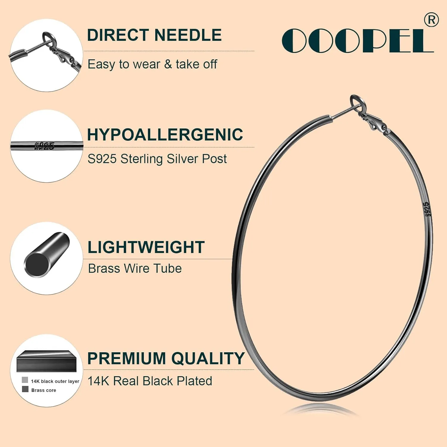 2mm Sterling Silver Big Hoop Earrings For Women - Large Hypoallergenic Circle Endless Thin Oversize Silver Hoops