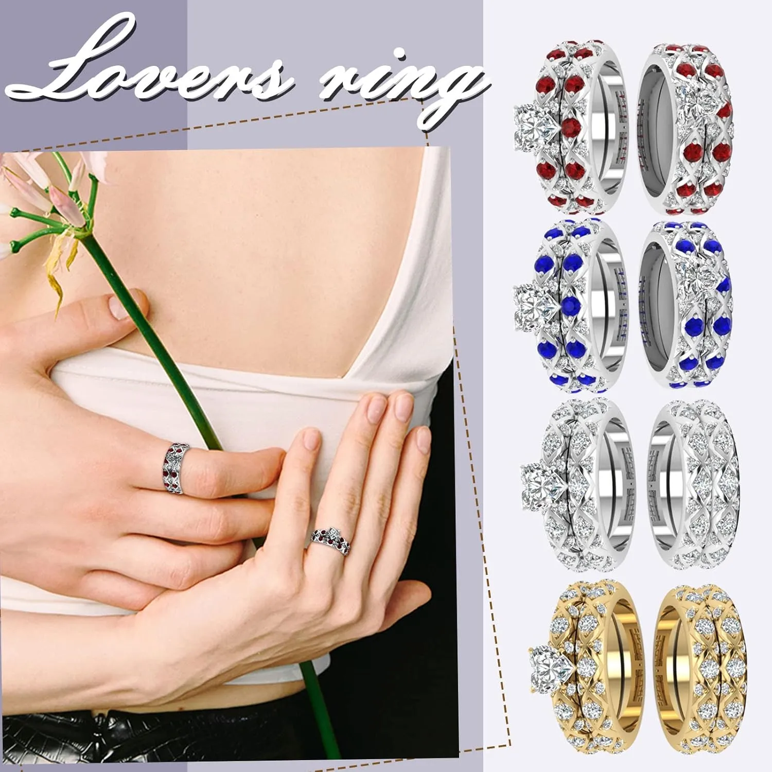 2pc Heart Ring His Hers Couples Rings Women's Yellow Gold Filled White CZ Wedding Engagement Ring Bridal Sets