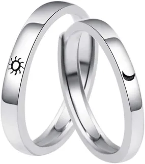 2Pcs Couple Rings Sun Moon Pattern Adjustable Rings Couples Promise Engagement Rings