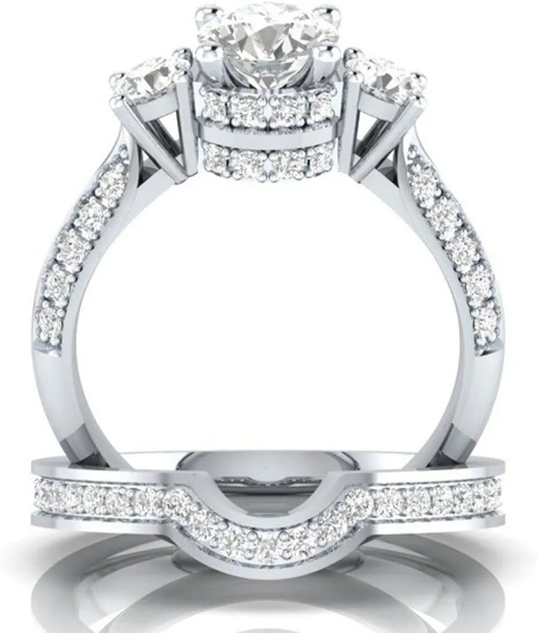 2Pcs Cubic Zirconia Rings Set for Womens Rhinestone Bridal Wedding Bands Solitaire Proposal Rings Lady (Silver, 6)