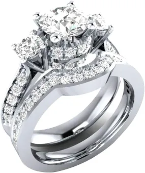 2Pcs Cubic Zirconia Rings Set for Womens Rhinestone Bridal Wedding Bands Solitaire Proposal Rings Lady (Silver, 6)
