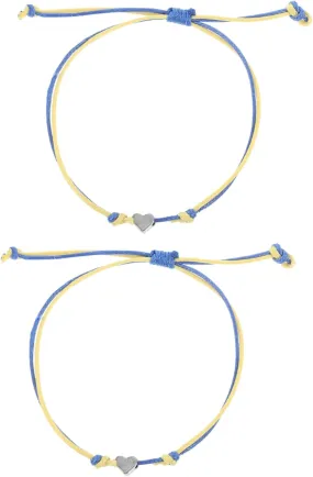 2pcs Heart Charm Woven Bracelet Adjustable Heart Charm String Bracelet for Women