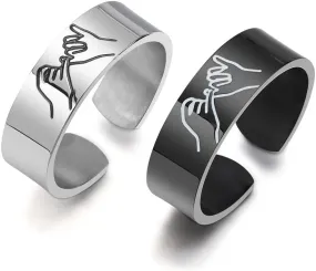 2Pcs Pinky Swear Adjustable Ring for 2 Best Friends Bestie Gift Hand Gestures Pinky Promise Stacking Ring Sisters BFF Gift