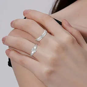 2pcs Simulated Diamond Rings Set for Women Inlaid Zircon Stackable Ring Engagement Ring Wedding Band (Silver, 9)