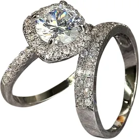 2pcs Simulated Diamond Wedding Band Set for Bride Engagement Ring Stackable Ring for Women Exquisite Jewelry (Silver, 10)
