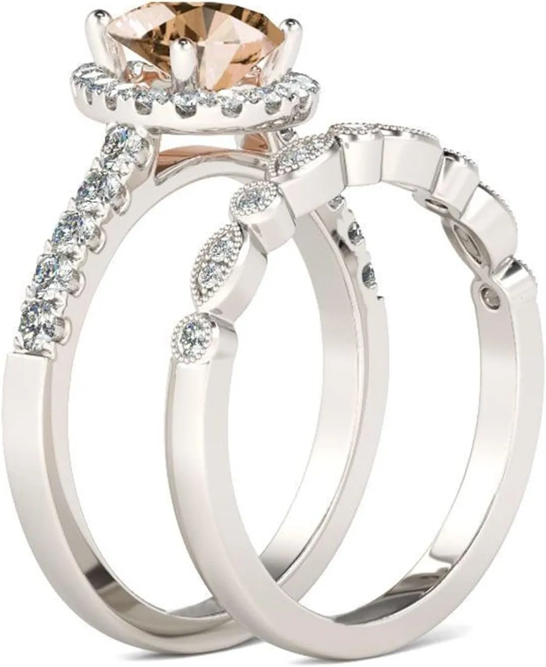 2Pcs Water Drop Solitaire Rings Set for Womens Cubic Zirconia Bridal Rings Rhinestone Engagement Rings Lady (Gold, 6)