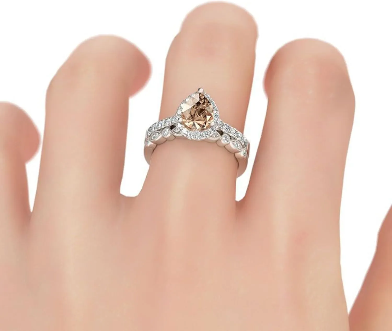 2Pcs Water Drop Solitaire Rings Set for Womens Cubic Zirconia Bridal Rings Rhinestone Engagement Rings Lady (Gold, 6)
