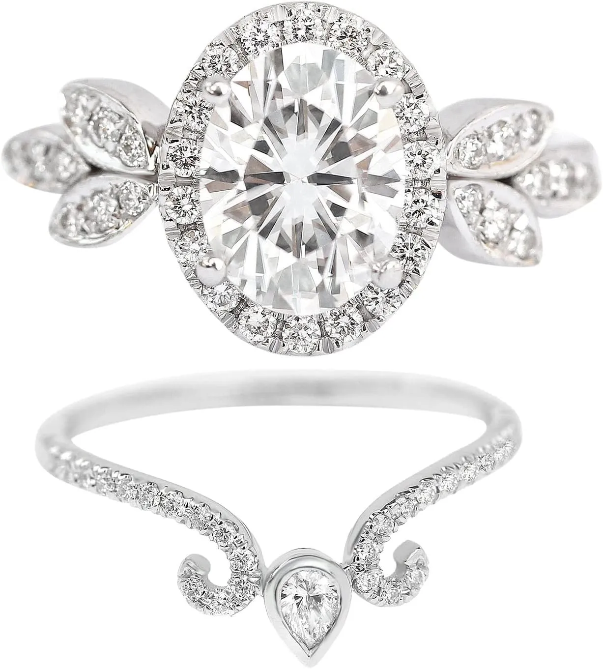 2pcs Women Cubic Zirconia Rings Set Exquisite Imitation Diamond Wedding Band Vintage Stackable Engagement Ring (Silver, 10)