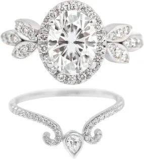 2pcs Women Cubic Zirconia Rings Set Exquisite Imitation Diamond Wedding Band Vintage Stackable Engagement Ring (Silver, 10)