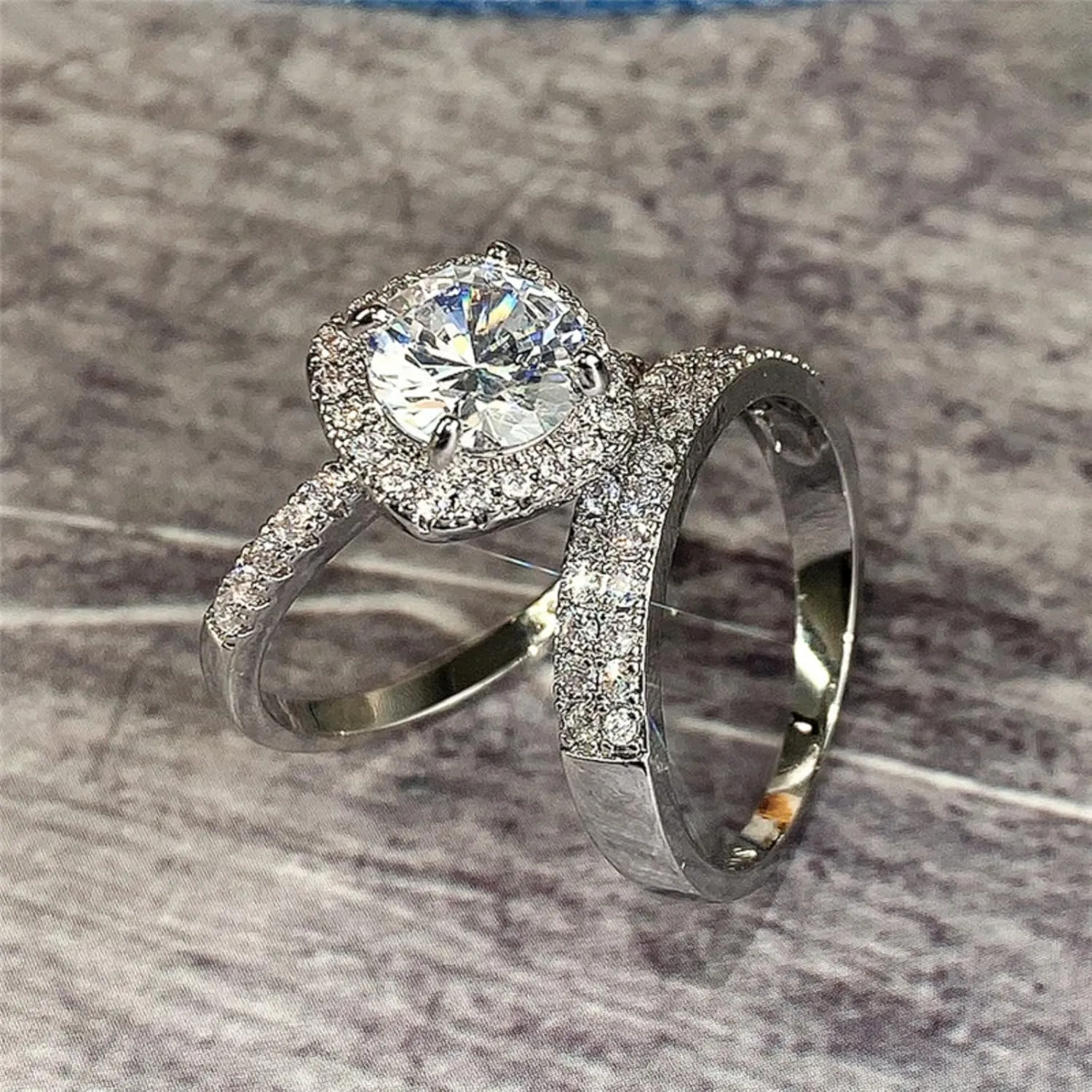 2pcs Women Inlaid Zircon Wedding Band Simulated Diamond Eternal Ring Exquisite Anniversary Ring Elegant Jewelry (Silver, 7)