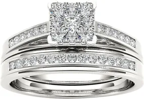 2PCS Women Square Zircon Ring Set Simulated Diamond Wedding Band Engagement Ring Stackable Ring (Silver, 8)