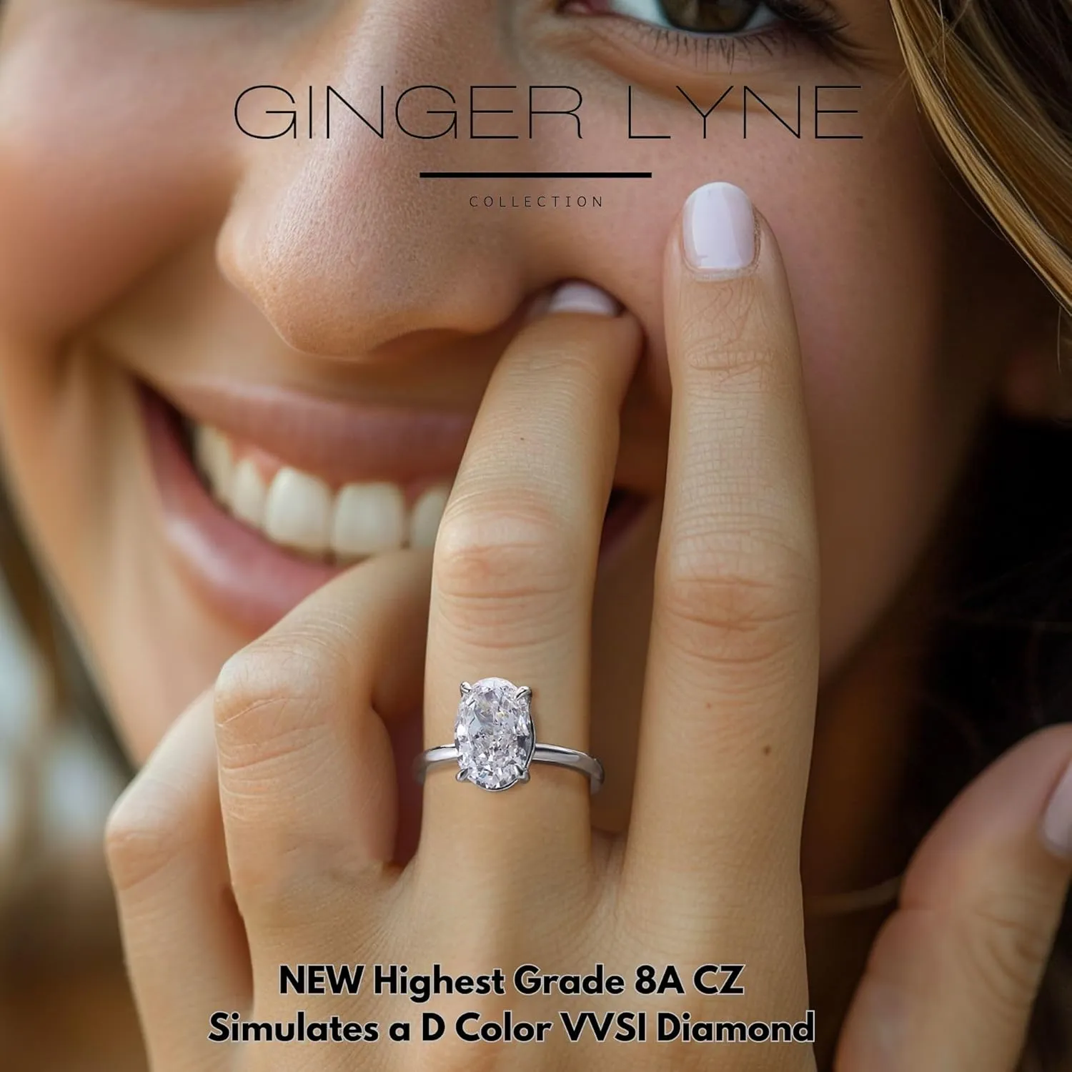 3 Carat Oval Black Engagement Rings for Women by Ginger Lyne | Cubic Zirconia Wedding Rings for Women Sterling Silver | Large Fake Diamond Engagement | Travel CZ Simulated Diamond Promise or Bridal