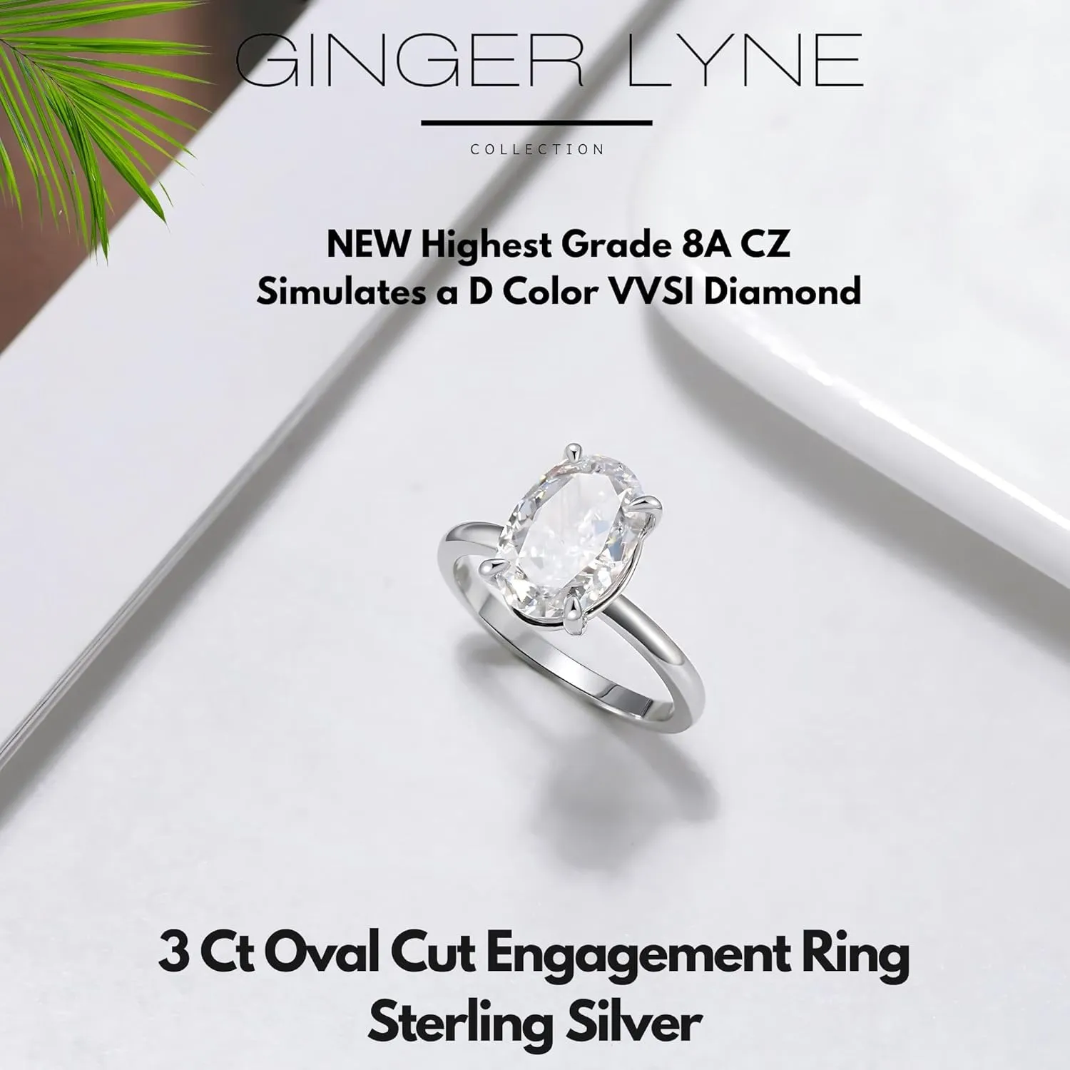 3 Carat Oval Black Engagement Rings for Women by Ginger Lyne | Cubic Zirconia Wedding Rings for Women Sterling Silver | Large Fake Diamond Engagement | Travel CZ Simulated Diamond Promise or Bridal