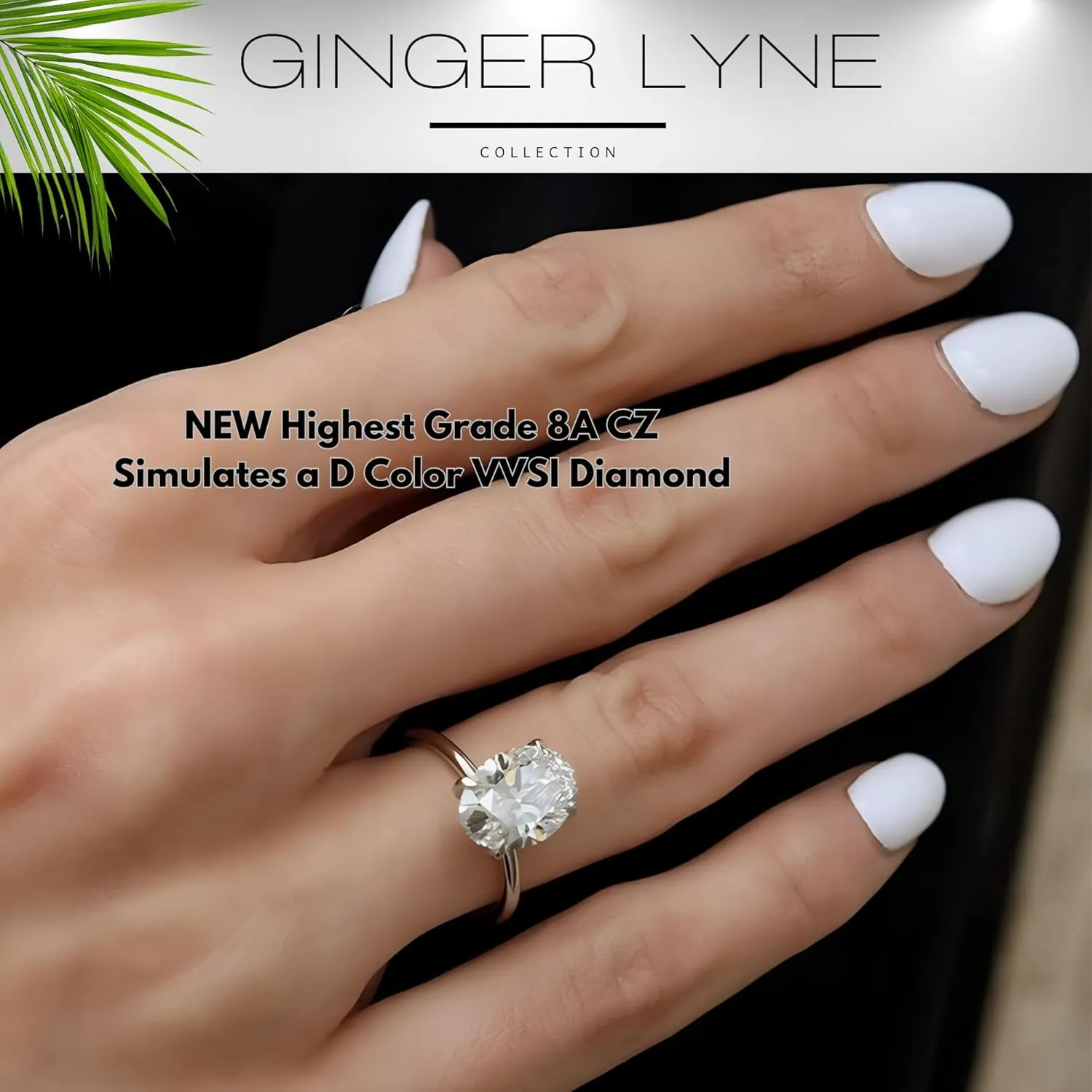 3 Carat Oval Black Engagement Rings for Women by Ginger Lyne | Cubic Zirconia Wedding Rings for Women Sterling Silver | Large Fake Diamond Engagement | Travel CZ Simulated Diamond Promise or Bridal