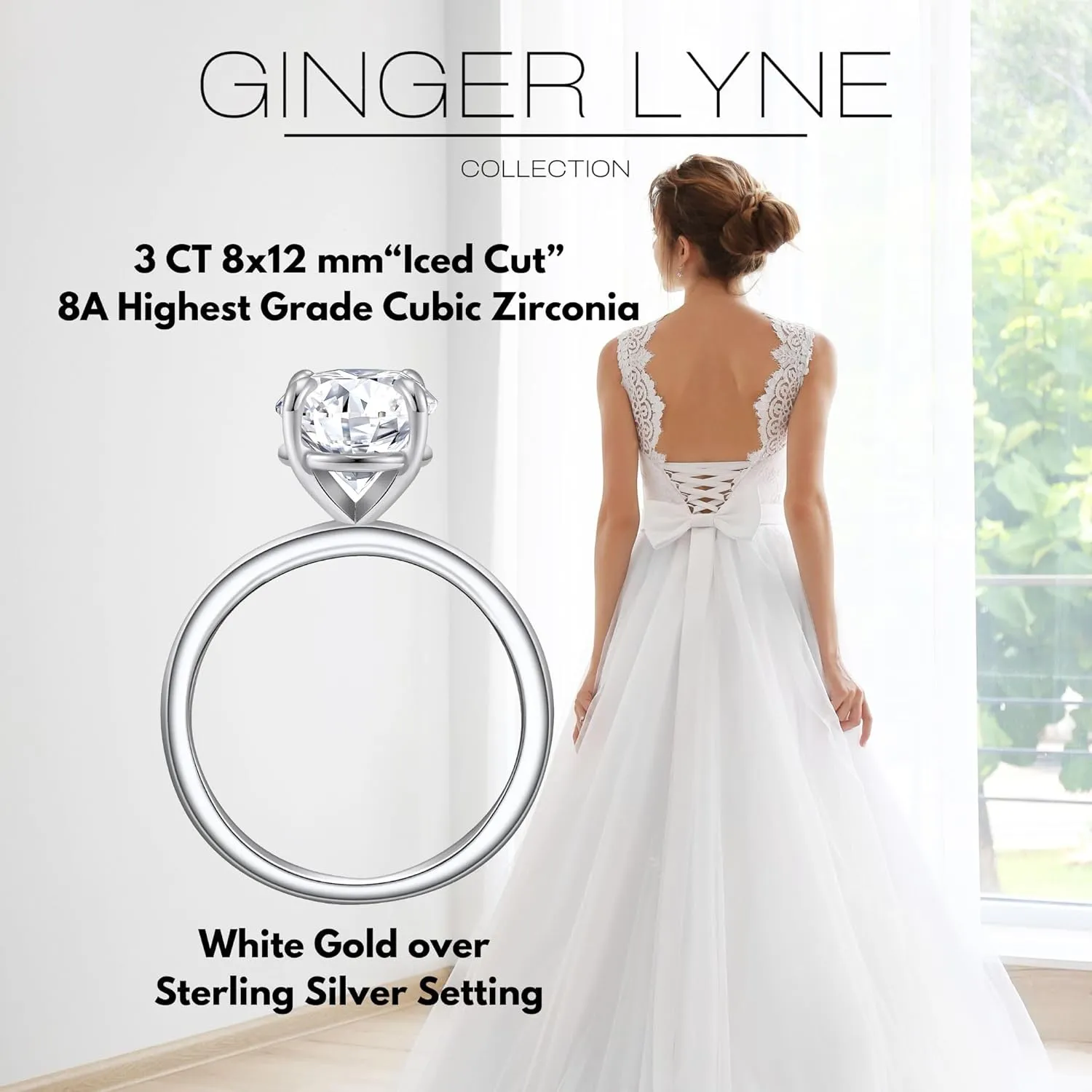 3 Carat Oval Black Engagement Rings for Women by Ginger Lyne | Cubic Zirconia Wedding Rings for Women Sterling Silver | Large Fake Diamond Engagement | Travel CZ Simulated Diamond Promise or Bridal