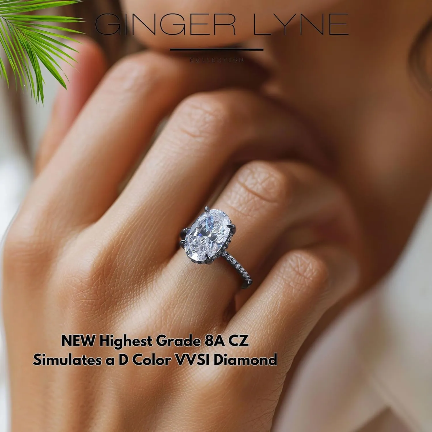 3 Carat Oval Engagement Rings for Women by Ginger Lyne | Cubic Zirconia Wedding Rings for Women Sterling Silver White Gold | Large Fake Diamond Engagement | Travel CZ Simulated Promise or Bridal
