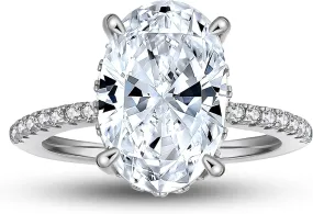 3 Carat Oval Engagement Rings for Women by Ginger Lyne | Cubic Zirconia Wedding Rings for Women Sterling Silver White Gold | Large Fake Diamond Engagement | Travel CZ Simulated Promise or Bridal