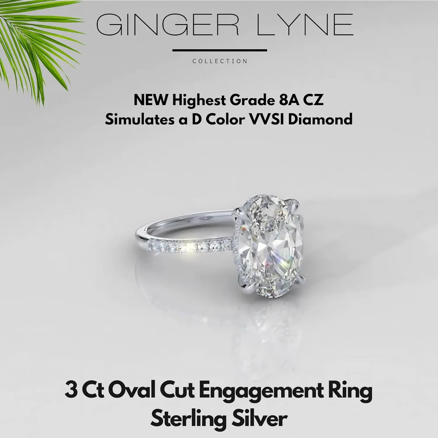 3 Carat Oval Engagement Rings for Women by Ginger Lyne | Cubic Zirconia Wedding Rings for Women Sterling Silver White Gold | Large Fake Diamond Engagement | Travel CZ Simulated Promise or Bridal